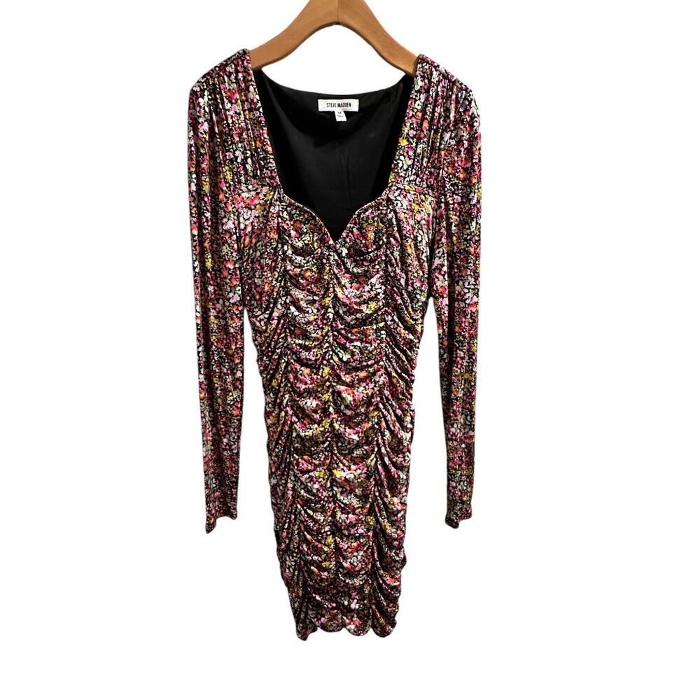 💰BOGO💰 Steve Madden Ruched Fitted Long Sleeve Floral Dress sz M